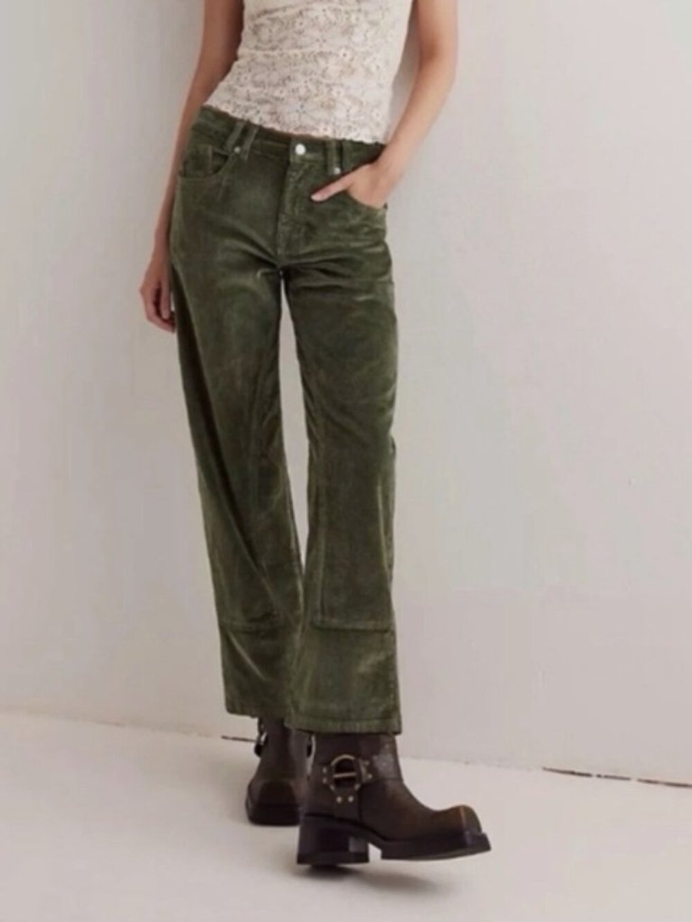 FREE PEOPLE WE THE FREE Risk Taker Corduroy Jeans Garden Green Size 25 NWT